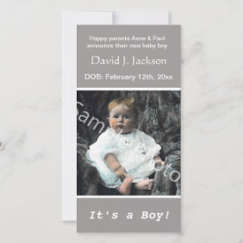 invitación gris de nacimiento de bebé, añada su fo