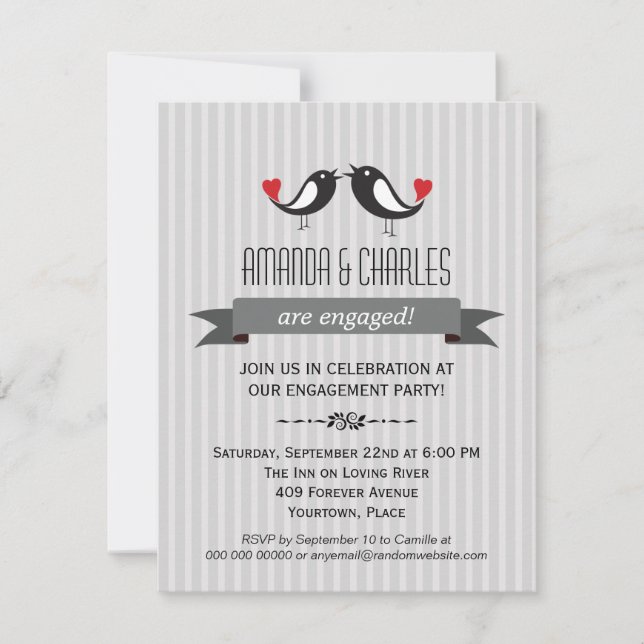 Invitación gris del fiesta de compromiso de los (Anverso)