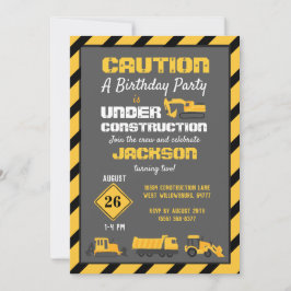 Invitación Gris del partido de cumpleaños en construcción