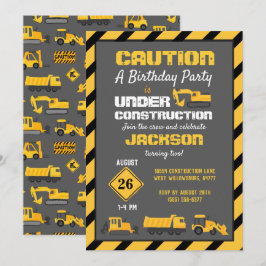 Invitación Gris del partido de cumpleaños en construcción