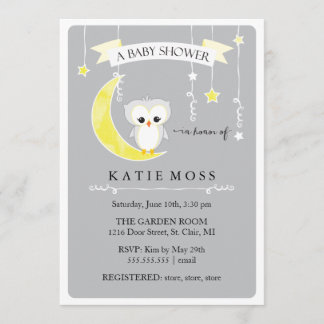 Invitación gris del pequeño búho el | Baby Shower