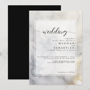 Invitación Gris elegante y nube suave de oro pálido