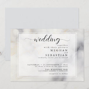 Invitación Gris elegante y nubes suaves de oro pálido
