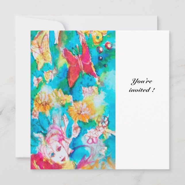 Invitación GRIS FAIRY TALE blanco fuchsia azul negro (Anverso)