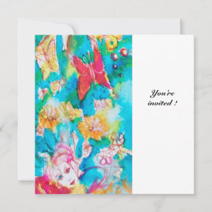 Invitación GRIS FAIRY TALE blanco fuchsia azul negro