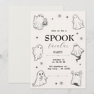 Invitación Gris Illustrated Ghost Halloween Party
