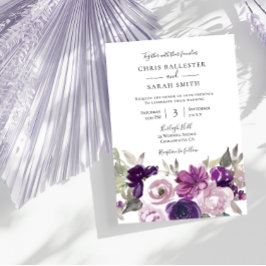Invitación Gris invernal: Boda floral de lavanda morada
