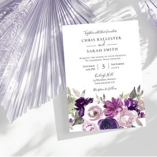 Invitación Gris invernal: Boda floral de lavanda morada
