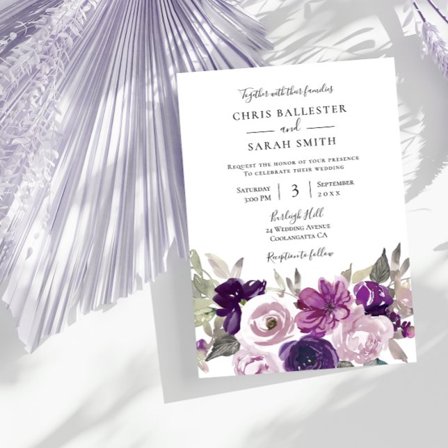 Invitación Gris invernal: Boda floral de lavanda morada (Subido por el creador)