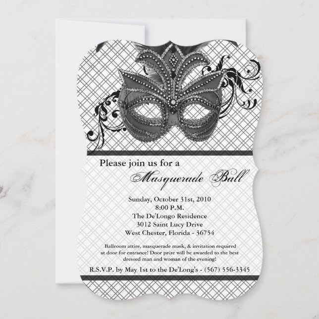 Invitación Gris Masquerade Máscara de bolas disfraz Halloween (Anverso)