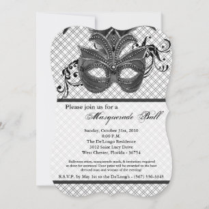 Invitación Gris Masquerade Máscara de bolas disfraz Halloween