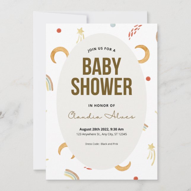 Invitación gris Minimalista a Baby Shower (Anverso)