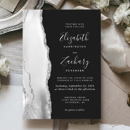 Invitación Gris Moderno Blanco Plata Agata Pizarra Boda