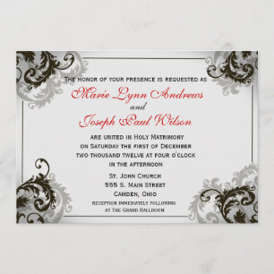 Invitación gris, negra, y blanca de la boda del