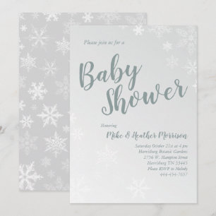 Invitación Gris neutro de género Baby Shower copo de nieve en