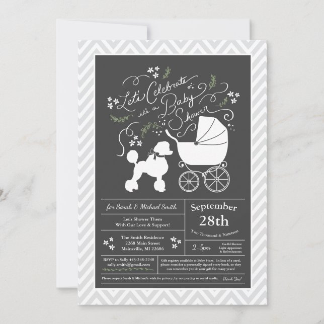 Invitación Gris neutro en el género Baby Shower de perro cani (Anverso)
