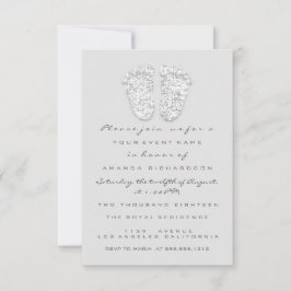 Invitación Gris Oro Baby Shower pies Plata Chica Niño Gris