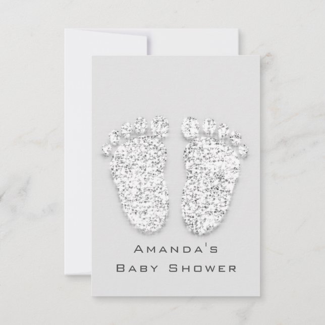 Invitación Gris Oro Baby Shower pies Plata Chica Niño Gris (Reverso)