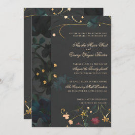 Invitación Gris oscuro Boho gótico Resumen Boda floral Invi