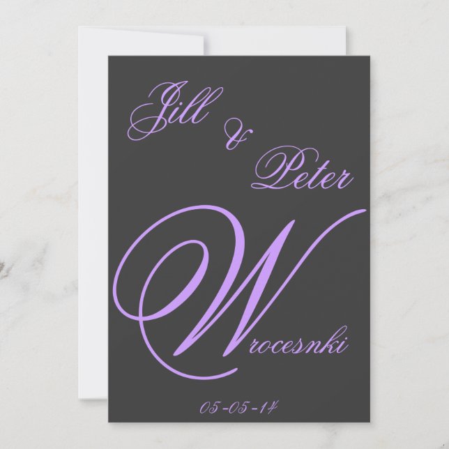 invitación gris oscuro y púrpura elegante del boda (Anverso)