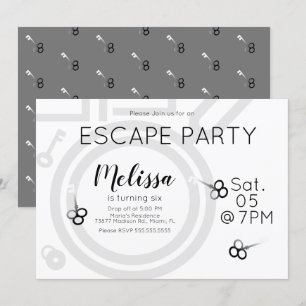 Invitación gris para fiesta de cumpleaños en escap