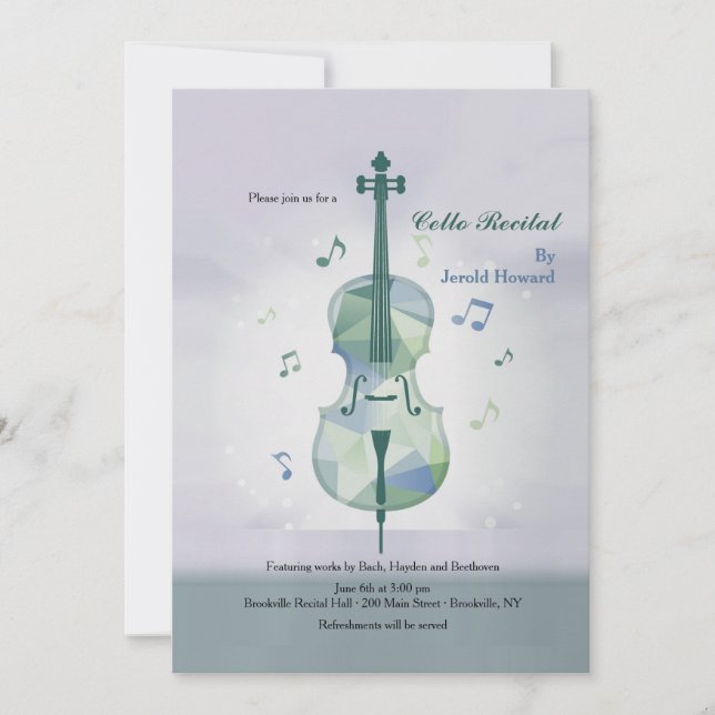Invitación Gris para Recital de Cello (Anverso)