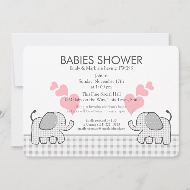 Invitación Gris Pink Gingham Baby Shower (Anverso)