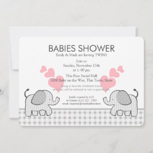 Invitación Gris Pink Gingham Baby Shower