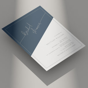 Invitación Gris pizarra y ducha de novia geométrica plateada