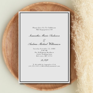 Invitación Gris Plata Negro Elegante Boda Compromiso