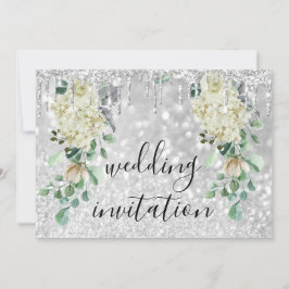 Invitación Gris plateado Glitte Boda Verde de la Fábrica de l