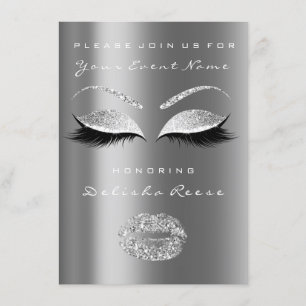 Invitación Gris plateado Gris Lips Purpurina Dulce de novia 1