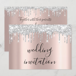 Invitación Gris plateado Gris Rosa Boda de chispa negra gris