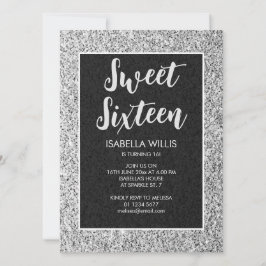 Invitación Gris plateado Gris Sweet 16 guión elegante