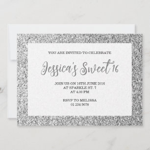 Invitación Gris plateado Gris Sweet 16 guión elegante