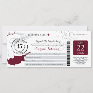 Invitación Gris plateado quinceanera y borgoña CHIPRE