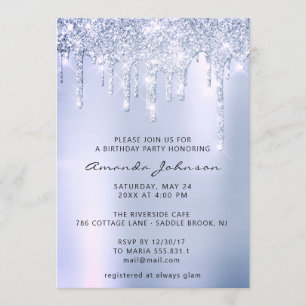 Invitación Gris plateado Smoky Blu Efecto Purpurina Drin Cump