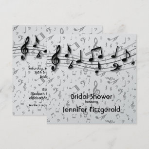 Invitación Gris plateado y música negra Notes Bridal Shower