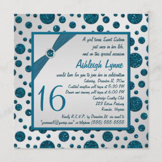 Invitación Gris plateados, FALSO dulce verde azulado 16 del