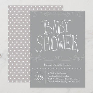 Invitación Gris Polka Dot Baby Shower Gray Modern