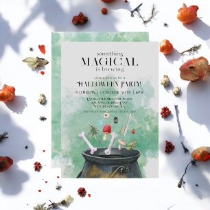 Invitación Gris Potions & Spells Wites Cauldron Halloween