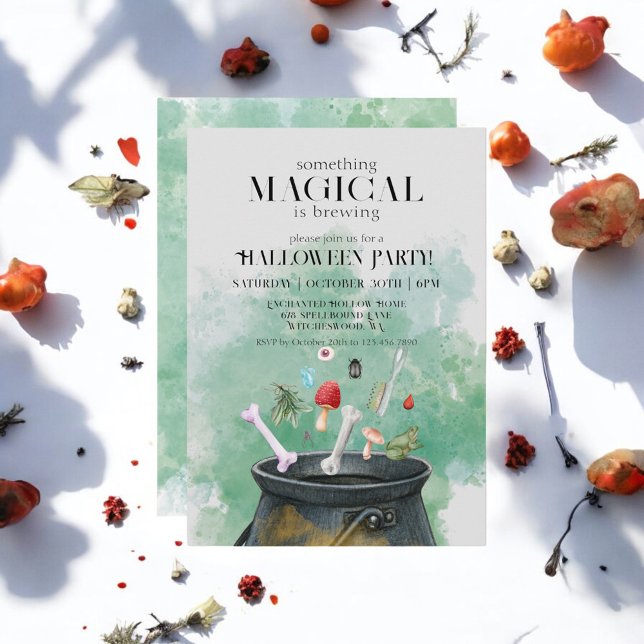 Invitación Gris Potions & Spells Wites Cauldron Halloween (Subido por el creador)