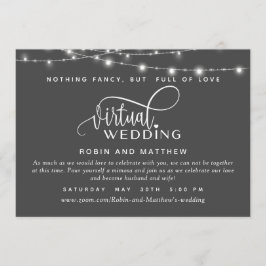 Invitación Gris profundo, luces de cadena, Boda virtual en lí