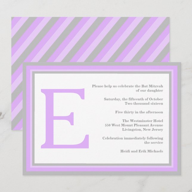 invitación gris púrpura (Anverso / Reverso)