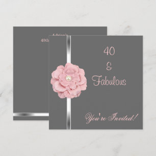 Invitación Gris Rosa Blanco Perla Flor Fabuloso Cumpleaños 40