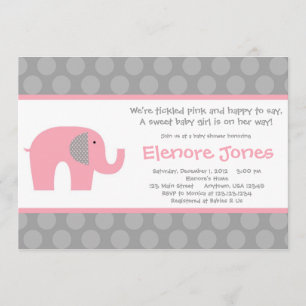 Invitación gris rosada de Baby Shower del elefante