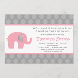 Invitación gris rosada de Baby Shower del elefante