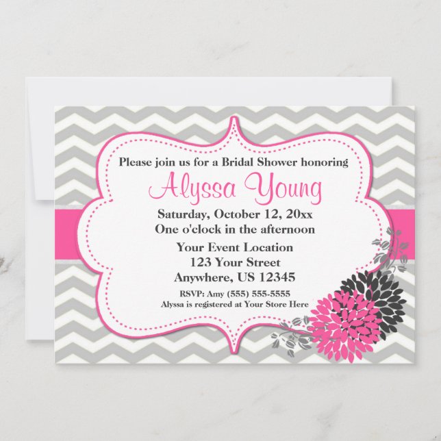 Invitación gris rosada de Chevron (Anverso)
