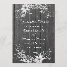 Invitación Gris rústico. Boda granero de madera Save the Date