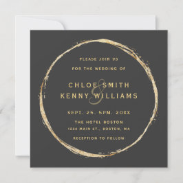 Invitación Gris Rústico Círculo de Oro Ampersor y Plaza Boda